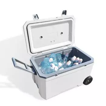 Iris Plaza Hard Cooler Box that Keeps Cold for Approximately 60 Large Capacity Comes with Drain Comes with Comes with Drink with Memory White Hours,