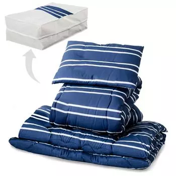 Iris Plaza washable futon antibacterial and comes with a neat storage smooth and moist peach skin finish striped navy Ready-to-use & 4-piece set,
