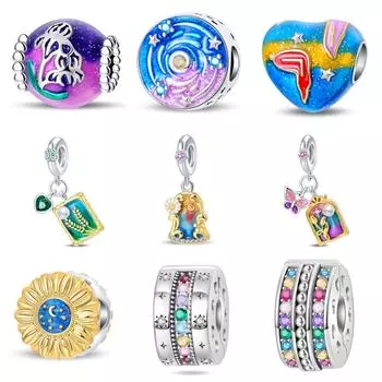 Ирис Звездное небо Подсолнух Шарм Пряжка Бусины Diy Ювелирные изделия Аксессуары Браслет Медное покрытие Серебро 925