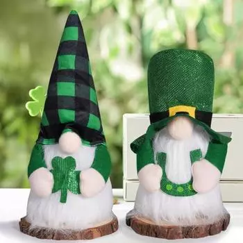 Irish Faceless Gnome Doll St. Patrick s Day Table Centerpiece Gnome Doll with Lights Plush Shamrock Gnomes Ornament for Mantel Dinning Table Decor A