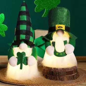 Ирландская безликая гномья кукла ул.. Украшение для стола ко Дню Святого Патрика, кукла-гном с гирляндами, плюшевый трилистник, украшение для каминного стола A