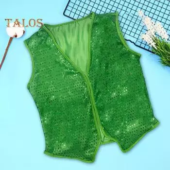 Ирландская ул.. Жилет ко Дню Святого Патрика Жилет с пайетками V-образный вырез Без рукавов Унисекс Праздничная одежда для выступлений Фестивальная одежда Сочетающиеся рубашки Футболки Жилет зелёный