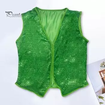 Ирландская ул.. Жилет ко Дню Святого Патрика Жилет с пайетками V-образный вырез Без рукавов Унисекс Праздничная одежда для выступлений Фестивальная одежда Сочетающиеся рубашки Футболки Жилет зелёный