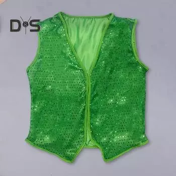 Ирландская ул.. Жилет ко Дню Святого Патрика Жилет с пайетками V-образный вырез Без рукавов Унисекс Праздничная одежда для выступлений Фестивальная одежда Сочетающиеся рубашки Футболки Жилет зелёный
