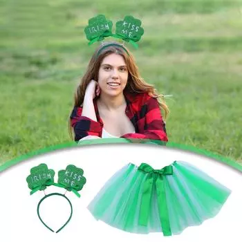 Ирландские вечерние платья для детей, зеленые пачки St.. Повязки для волос с клевером ко Дню Святого Патрика One Size зелёный