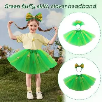 Ирландские вечерние платья для детей, зеленые пачки St.. Повязки для волос с клевером ко Дню Святого Патрика One Size