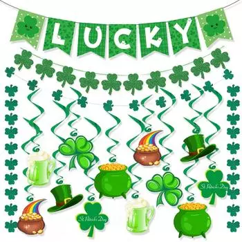 Ирландский фестиваль Новый флаг Цветочный спиральный подвесной комплект. Украшение комнаты ко Дню Святого Павла. Кулоны. Флаг ко Дню Святого Павла.1 комплект.17 шт. One Size зелёный