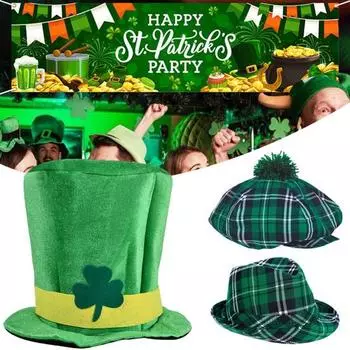 Ирландский фестиваль шляпа контрастного цвета декоративный зеленый клетчатый принт легкий портативный цилиндр клевера Лепрекона для вечеринки зелёный