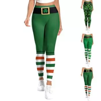 Ирландский фестиваль штаны цифровая печать St.. Штаны для йоги ко Дню Святого Патрика, спортивные леггинсы L