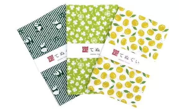 Irodori Komon Tenugui Pattern Hand Green 33 x 88m (Small Towels) Set, Fray-Resistant, 3-Piece Set, зелёный