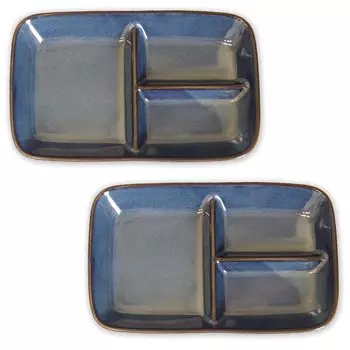 irodori [set of 2] Kiln-decorated navy divider plate, made in Japan, 15.2 x 24.3cm, microwave/dishwasher-safe