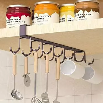Iron 12 Hooks Storage Shelf Wardrobe Cabinet Metal Under Shelves Mug Cup Hanger Bathroom Kitchen Organizer Hanging Rack Holder белый