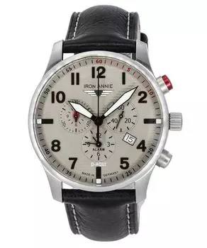 IRON ANNIE D-Aqui Кварцевые мужские часы с хронографом с кожаным ремешком и серым циферблатом IA-56844 100M