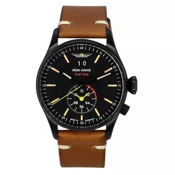 Iron Annie Flight Control Dual Time кожаный ремешок черный циферблат кварцевые мужские часы 51442 чёрный