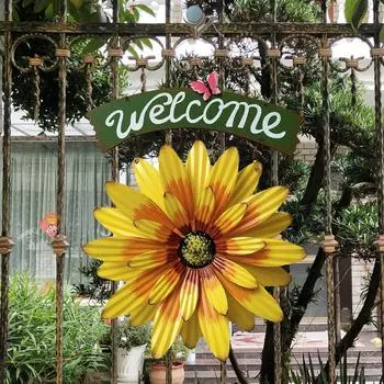 Iron Art Добро пожаловать Подсолнух Дейзи Знак ДОБРО ПОЖАЛОВАТЬ Гостиная Стена Забор Ворота Украшения Настенные Висячие Украшения белый