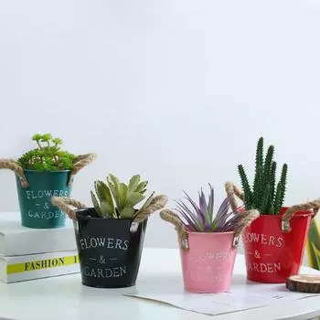 Iron Art Маленькое железное ведро для двора Ваза DIY Многоцветное креативное жестяное ведро Настольное хранилище Цветочный горшок Садовое украшение