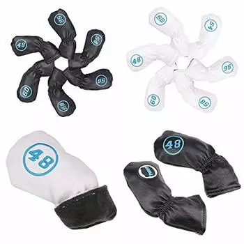 Iron Cover Golf Wedge Cover Head Cover Golf Luxury Embroidery 6 Pieces Bear Black/White (White)