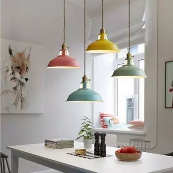 Iron Pendant Light dia 26cm Colorful Restaurant Kitchen Home Ceiling Lamp Vintage Hanging Light Lampshade Decorative Lamps NO Bulbs чёрный