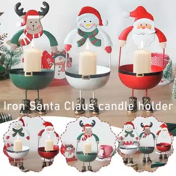 Iron Santa Claus Candle Holders, Iron Candlestick Stands Santa Christmas Claus Pillar Ornament I1U3 White-A