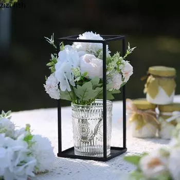 Iron Shelves Glass Vase Hydroponic Vase Simulated Flower Vases Desktop Flower Arrangement Ornament Bouquet Decorative Vases