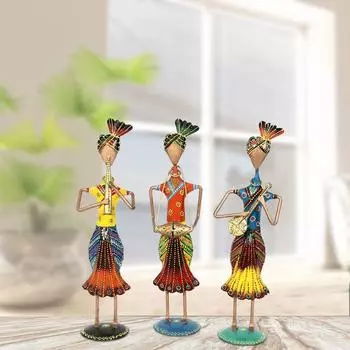 Iron Showpiece Figurine Multicolour 4 x 3 x 13.25 inch Set of 3 Pc