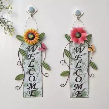 Iron Sunflower WELCOME Hanging Sign Home Living Room Garden Fence Gate Decoration жёлтый