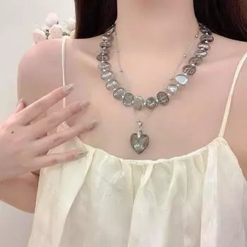 Irregular Beaded Necklace Simple Collarbone Chain Cool Transparent Beads Necklace Women темно серый