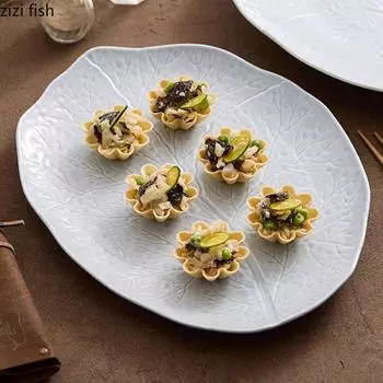 Irregular Leaf Vein Texture Plate Ceramic Dessert Salad Plate Steak Plate Pasta Plates Service Plates Hotel Creative Tableware