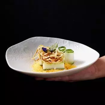 Irregular Meteorite Texture Ceramic Dining Plate Pure White Dessert Snack Plate Salad Plate Pasta Plates Specialty Tableware