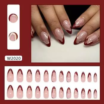 Irregular retro gilt red French detachable manicure 24 pieces press on nails