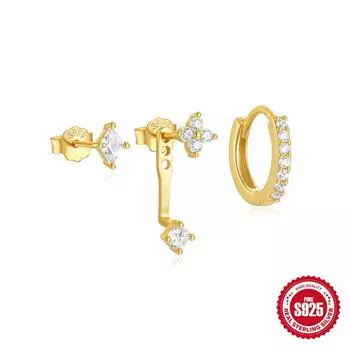 Irregular S925 Sterling Silver Star And Moon Fashion Fringed Stud Earrings Set 3-Piece Set 925 Silver