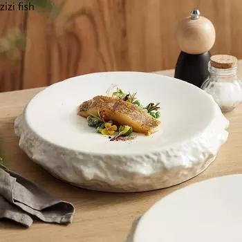 Irregular Shape Ceramic Pasta Steak Plate Sashimi Sushi Dish Restaurant Solid Color Tableware Cooking Plate Snack Desserts Dish
