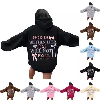 IS WITHIN HER WILL NOT FALL Женская толстовка с круглым вырезом и длинным рукавом с принтом и капюшоном XXL винный