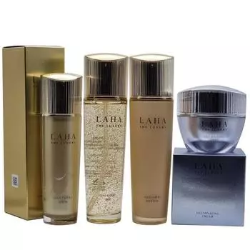 ISA KNOX Laha The Luxury Gold Expert 4 типа (кожа + эмульсия + сыворотка + осветляющий крем)