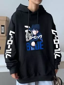 Isagi Yoichi Принт Капюшон Аниме Синий Замок Пуловер Мужчины Женщины Классические Толстовки Манга Уличная Одежда Харадзюку Унисекс Толстовка XS белый