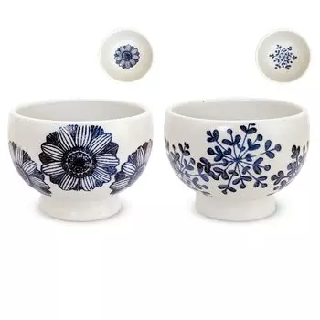 Isaoyama Kiln Pair Soup Bowl for Drinking and Eating Free Round Bowl 350cc Hasami Ware Made in Japan Monotone Gerbera Snow Flower J-kitchens