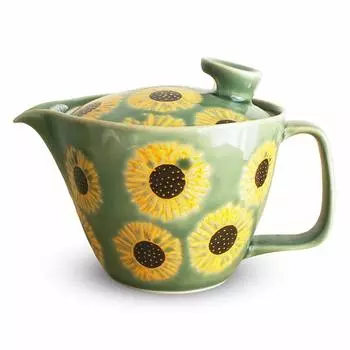 Isaozan Kiln Tea Pot with Tea Strainer 240ml For People Hasami Ware Made in Japan Sunflower Moss Green J-kitchens 1-2 мох зеленого