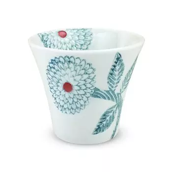 Isaozan Sake Glass Microwave Safe Hasami Ware Made in Japan Sake Ochoko Pattern 130cc Dahlia Light Blue J-kitchens (Sake/Cold Porcelain)