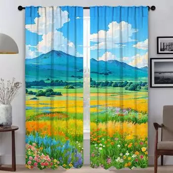 Исцеление - это пасторальная иллюстрация Кухонные занавески 2 шт. Домашний интерьер Шторы для камеры Оконные занавески Оттенки Разделитель W50xH70cmx2pcs-CL
