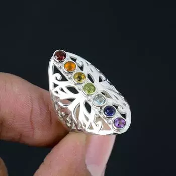 Исцеляющий драгоценный камень чакры, стерлинговое серебро 925 пробы, длинное кольцо на палец для женщин, размер кольца от 5 до 12 5