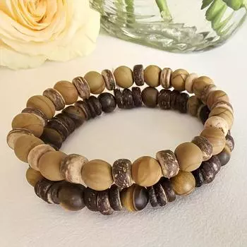 Исцеляющий защитный браслет для йоги, мужские штабелируемые деревянные бусины, регулируемые деревянные мужские ювелирные изделия кофейный