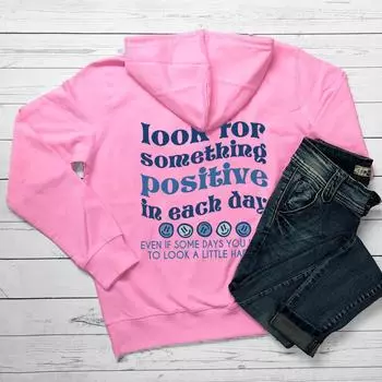 Ищите что-то позитивное в толстовках с принтом на спине Every Day Positive Saying Женская эстетичная толстовка с капюшоном Tumblr Hoodie S белый