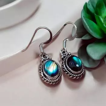 Ищу серьги с лабрадоритом, серьги ручной работы, дизайнерские украшения, голубой огненный лабрадорит, серьги-подвески из стерлингового серебра 925 пробы*** Free Size синий