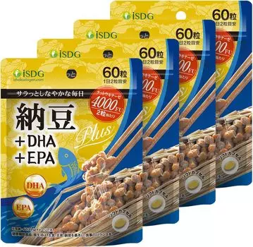 ISDG Natto Kinase 4000 FU Natto Kinase + DHA EPA 60 таблеток 30 дней Health Nutrition Natto Высокоактивная пищевая добавка для пожилых людей Набор из 4 таблеток