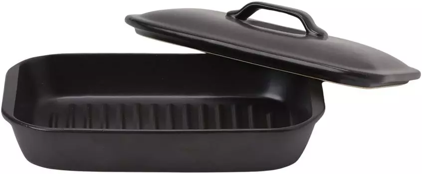 Ishigaki Delish Life Microwave Grilling Ceramic Plate with Long Square Lid 19 x 11cm 4577 Meat/Fish чёрный