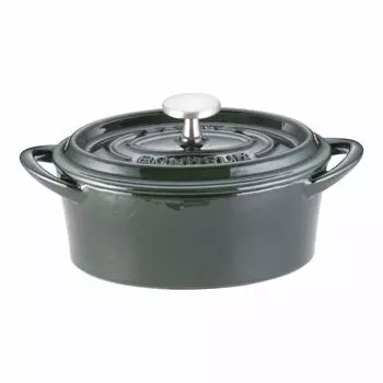 Ishigaki Sangyo Bon Bonaire Кокотка овальная 14 см майолика, зеленое чугунное литье, Китай ABVB903 зелёный