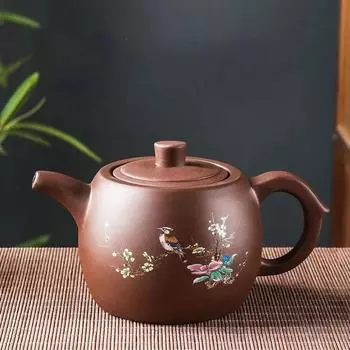 Исинские фиолетовые глиняные чайники, чайник большой емкости с цветами и птицами, ручной работы, Чжу, грязевой дракон, заварочный чайник, китайский чайный сервиз 550ml brownA