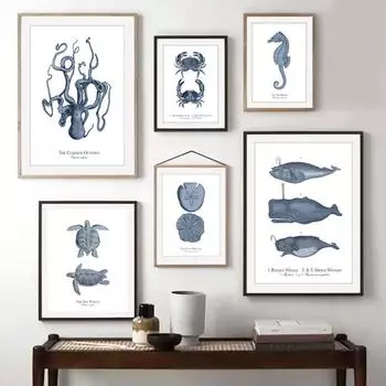 Ископаемая рыба, черепаха, улитка, звезда, дерево, настенная живопись на холсте, винтажные постеры на скандинавскую тему и настенные панно с принтом для декора гостиной A4 21X30cm No Framed