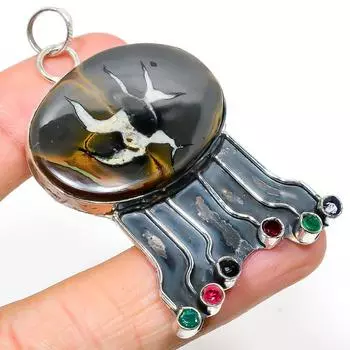 Ископаемое из натуральной грязевой трещины, диопсидовый камень, стерлинговое серебро 925 пробы, 2,48 дюйма, f3f62