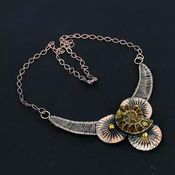 Ископаемый аммонитовый драгоценный камень ручной работы из чистой медной проволоки, ювелирное ожерелье для женщин 18 Inches зелёный